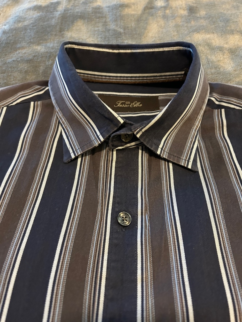 Tasso Elba Men's Navy and Gray Stripe Button-Up Shirt